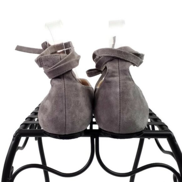 Vince Camuto Bevian Grey Suede Point Toe Ankle Lace Flats Womens Size 9.5M - Picture 5 of 10